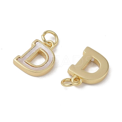 Brass Pave Shell Letter D Charms KK-G497-11G-1
