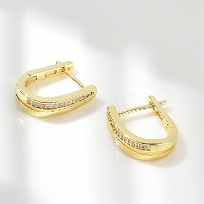 U-Shaped Brass Micro Pave Clear Cubic Zirconia Hoop Earrings EJEW-D311-024G-1