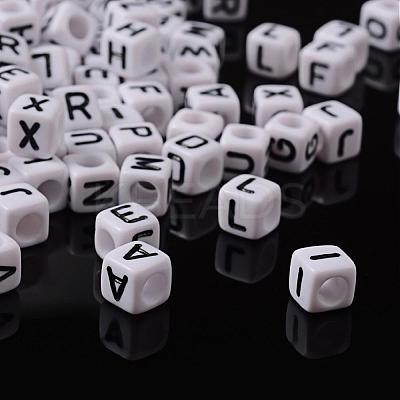 Mixed Letters White Letter Acrylic Cube Beads X-PL37C9308-1