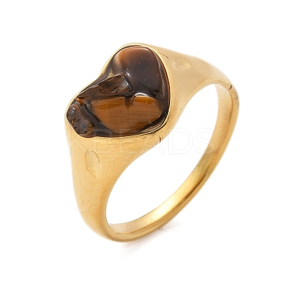 Heart Natural Tiger Eye Finger Rings RJEW-D303-01G-01-1