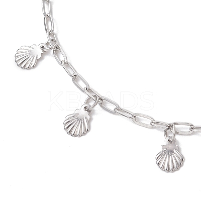 304 Stainless Steel Shell Shape Tassle Paperclip Chain Anklets AJEW-AN00752-1