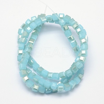 Imitation Jade Faceted Cube Half Rainbow Plated Electroplate Glass Beads Strands EGLA-E041-2mm-HR07-1