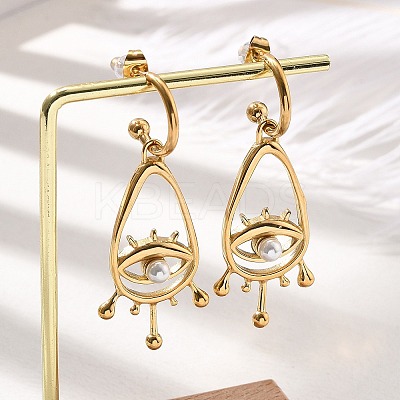 304 Stainless Steel Shell Pearl Dangle Stud Earrings for Women EJEW-U051-06G-1
