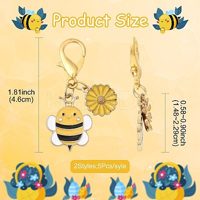 10Pcs 2 Styles Alloy Enamel Bee with Flower Pendant Decorations HJEW-FS00061-1