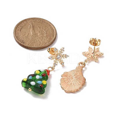 Santa Claus Alloy Enamel & Christmas Tree Lampwork Asymmetrical Earrings EJEW-TA00230-1