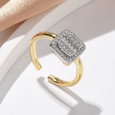 Brass Micro Pave Clear Cubic Zirconia Cuff Rings for Women RJEW-U041-09G-1