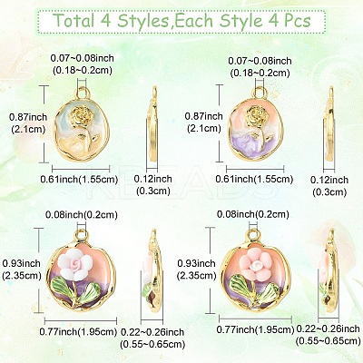 16Pcs 4 Styles Rack Plating Alloy Enamel Pendants ENAM-YW0005-70-1