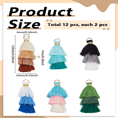12Pcs 6 Colors Polycotton Tassel Pendant Decorations FIND-LP0007-27B-1
