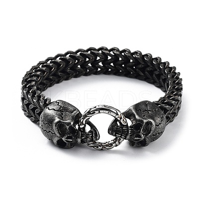 304 Stainless Steel Skull Head Herringbone Chains Bracelets for Men & Women LS-BJEW-D031-29B-1