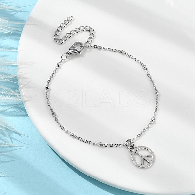 Alloy Peace Sign Charm Bracelet BJEW-JB09785-1