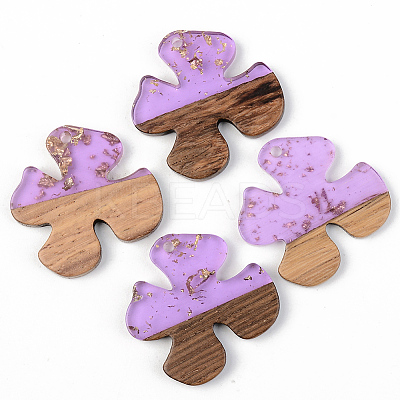 Transparent Resin & Walnut Wood Pendants RESI-S389-052B-B01-1