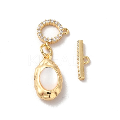 Real 18K Gold Plated Brass Micro Pave Clear Cubic Zirconia Toggle Clasps KK-M243-10G-02-1