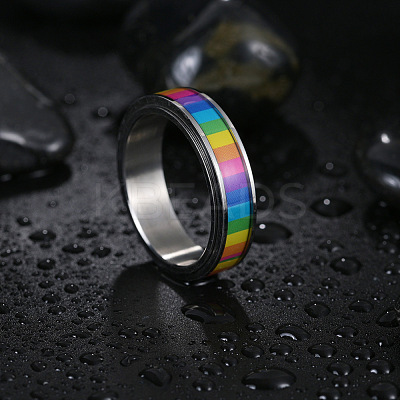 Rainbow Color Pride Flag Enamel Rectangle Rotating Ring RABO-PW0001-038F-1