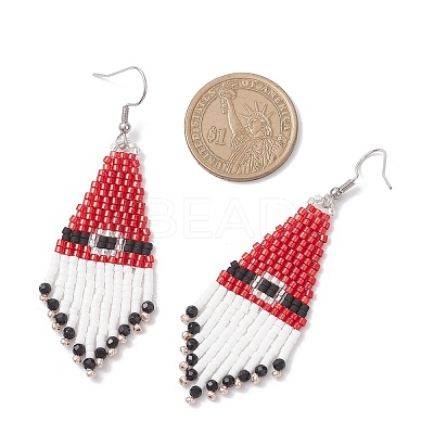 304 Stainless Steel Glass Seed Beads Christmas Hat Dangle Earrings EJEW-MZ00528-1