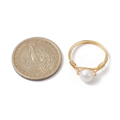Natural Pearl Round Braided Bead Style Rings RJEW-JR00608-1