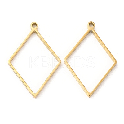 304 Stainless Steel Open Back Bezel Rhombus Pendants STAS-Z040-02B-G-1