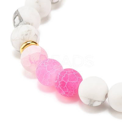 5Pcs 5 Color Natural Weathered Agate(Dyed) & Howlite Round Beaded Stretch Bracelets Set BJEW-JB08087-1