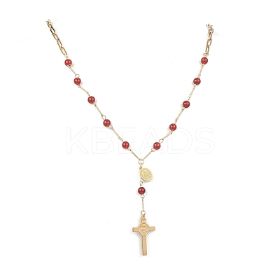 Natural Carnelian Round Rosary Bead Necklaces NJEW-JN05574-01-1