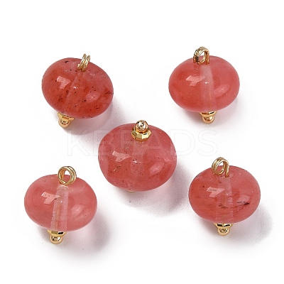 Cherry Quartz Glass Saucer Charms with Rack Plating Golden Tone Brass Bails KK-B103-17B-10-1-1