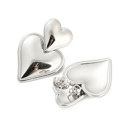 Non-Tarnish 304 Stainless Steel Double Heart Dangle Stud Earrings for Women LS-EJEW-D076-01A-P-1
