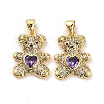 Brass Micro Pave Cubic Zirconia Pendants KK-K258-24C-G-RS-1