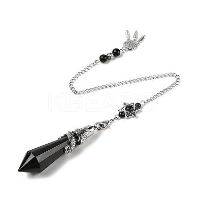 Natural Obsidian Cone Dowsing Pendulum Big Pointed Pendants AJEW-Z041-01C-AS-1