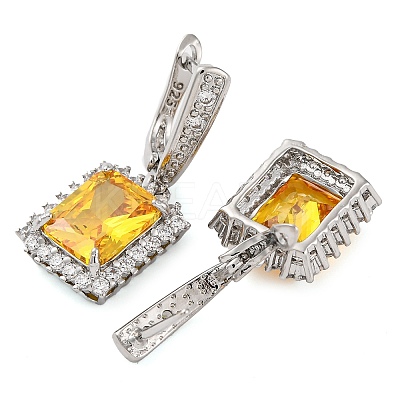 Brass Pave Cubic Zirconia Rectangle Hoop Earrings for Women EJEW-I304-29P-1