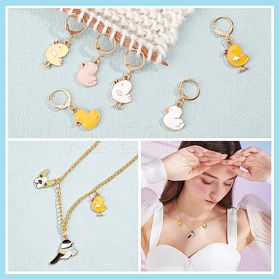 12Pcs 6 Style Alloy Enamel Chick Charms Locking Stitch Makers HJEW-PH01591-1