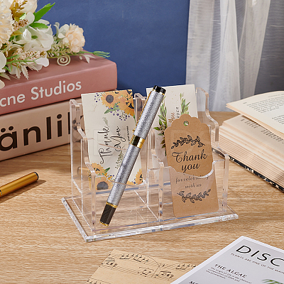 4-Slot Transparent Acrylic Business Name Card Display Stands ODIS-WH0030-64A-1