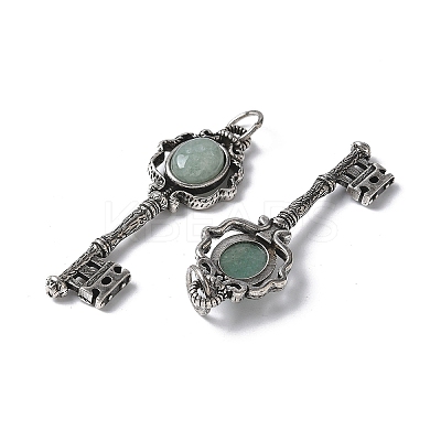Key Brass Natural Green Aventurine Big Pendants KK-D361-01AS-14-1