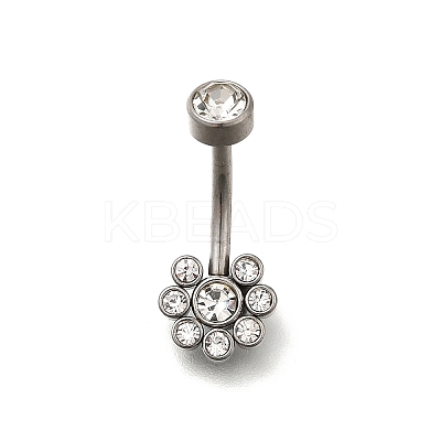 304 Stainless Steel Clear Cubic Zirconia Curved Barbell Belly Button Rings AJEW-D306-03P-06-1