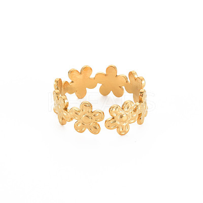 Ion Plating(IP) 304 Stainless Steel Flower Wrap Open Cuff Ring for Women X-RJEW-S405-173G-1
