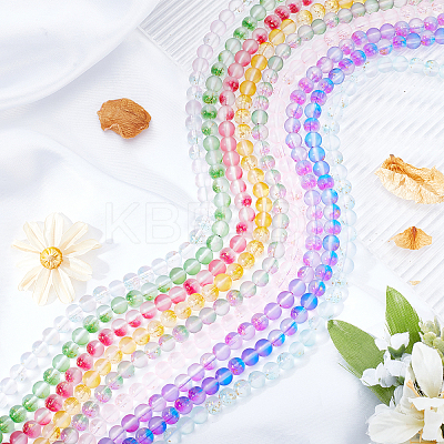9 Strands 9 Colors Frosted Spray Painted Glass Beads Strands GLAA-CA0001-18-1