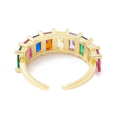 Colorful Cubic Zircon Rectangle Open Cuff Ring RJEW-B037-02G-1