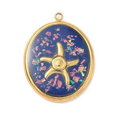 304 Stainless Steel Epoxy Resin with Natural Shell and Sequins Inside Pendants STAS-L026-17G-A04-1