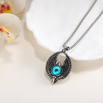 Wing with Evil Eye Pendant Necklace Lucky Spiritual Protection Necklaces Hip-hop Punk Style Charm Stainless Steel Jewelry for Men and Women JN1116A-1
