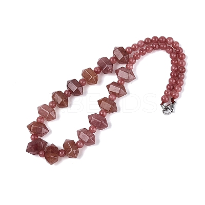 Natural Strawberry Quartz Round & Cone Beaded Necklaces NJEW-N064-03K-1