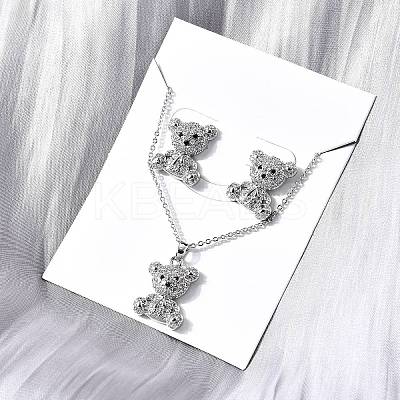 Bear Brass Micro Pave Cubic Zirconia Stud Earrings & Pendant Necklaces Sets SJEW-Z002-01P-1
