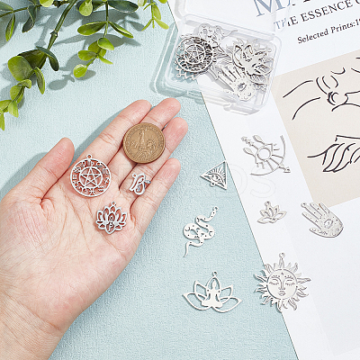 20Pcs 10 Styles 304 Stainless Steel Laser Cut Charms STAS-UN0048-70-1