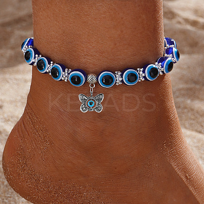 Resin Evil Eye Alloy Charm Anklets WG9874B-01-1