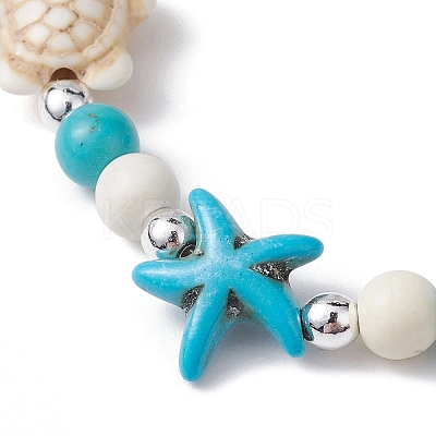 Turtle & Starfish Synthetic Turquoise Beaded Stretch Bracelet BJEW-JB09968-01-1