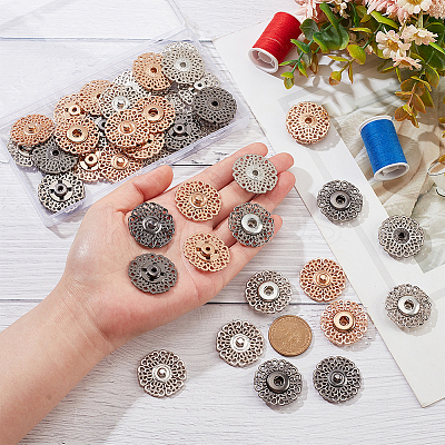 24Pcs 3 Colors Alloy & Brass Snap Buttons FIND-NB0003-69-1