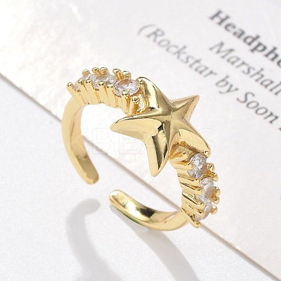 Brass Micro Pave Clear Cubic Zirconia Cuff Finger Rings RJEW-C120-11G-1