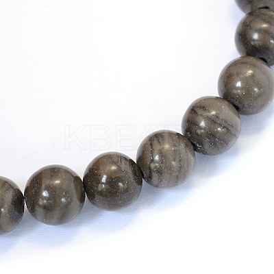 Natural Black Wood Lace Stone Round Bead Strands X-G-E334-8mm-03-1