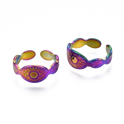 304 Stainless Steel Oval with Evil Eye Cuff Ring RJEW-N038-095-1
