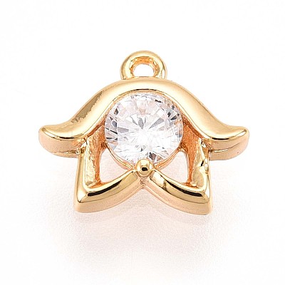Brass Micro Pave Clear Cubic Zirconia Pendants KK-T075-22G-1