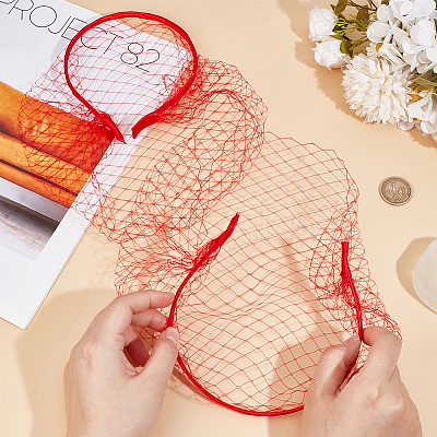 2Pcs Polyester Mesh Veil Hair Bands MRMJ-BC0003-49-1