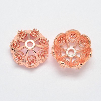 CZ Brass Micro Pave Cubic Zirconia Flower Bead Caps ZIRC-L003-11mm-01RG-1