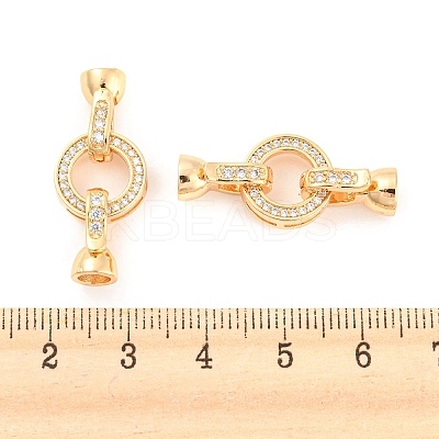 Rack Plating Brass Micro Pave Clear Cubic Zirconia Fold Over Clasps KK-M261-25G-1