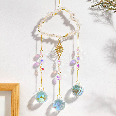 Natural Quartz Crystal Copper Wire Wrapped Cloud Hanging Ornaments PW-WG49920-01-1